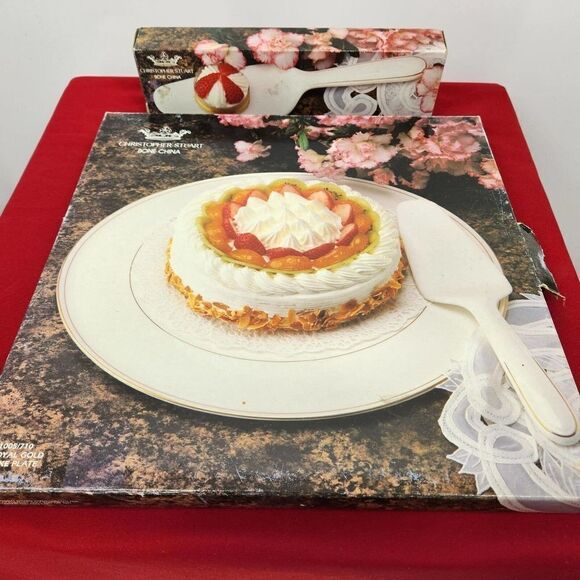 Christopher Stuart Cake Platter w/Server Royal Gold Bone China Cookie Plate - Picture 2 of 10